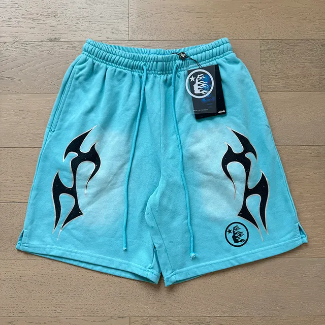 Light Blue Tribal Flame Graphic Shorts
