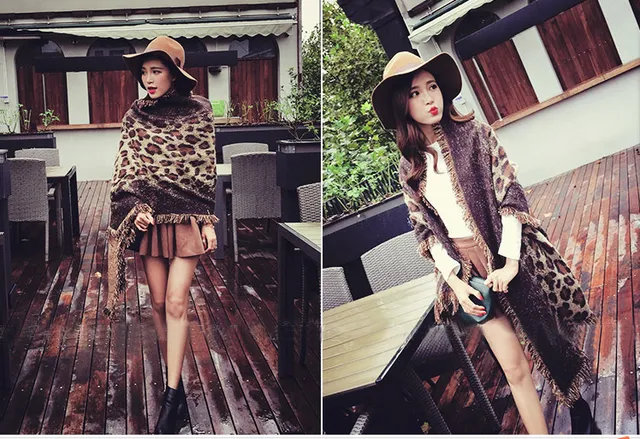 Beige Brown Knitted Leopard Print Scarve