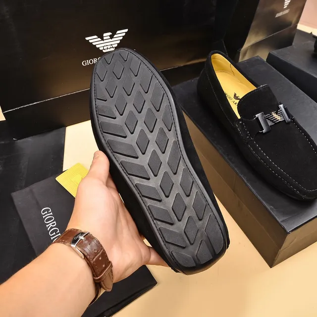 Giorgio Armani Black Yellow Suede Upper Metal Buckle Detail Loafer