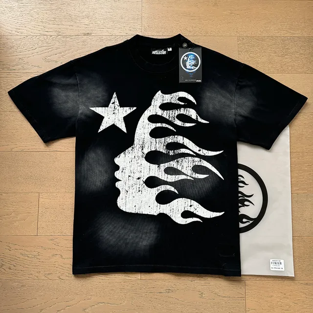 Hellstar Flame Profile Distressed Print Oversized T-Shirt