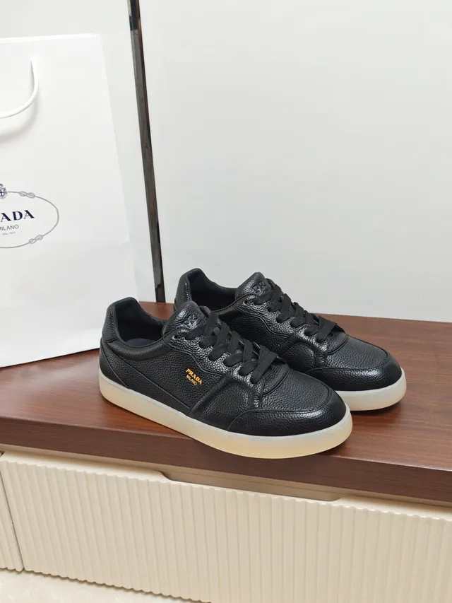 Prada Black Textured Leather Lifestyle Sneaker