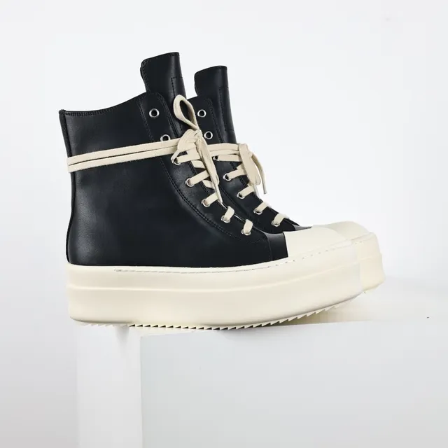 Rick Owens Geobasket Black and Cream Platform Ankle Boots