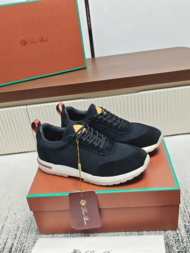 Loro Piana Black Mesh-Suede Low-Top Sneaker