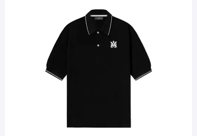Amiri Monogram Black White Embroidered Contrast Piping Polo Shirt