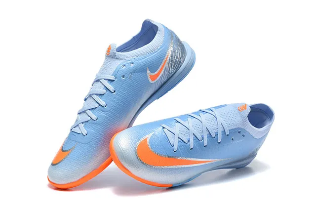 Nike MercurialX Blue Orange Low-Cut Knit Upper Metallic Silver Overlay Indoor Soccer Shoes