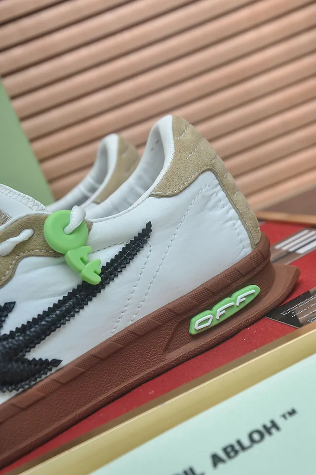 Off-White Beige Green Low-Top Mixed-Material Lifestyle Sneakers