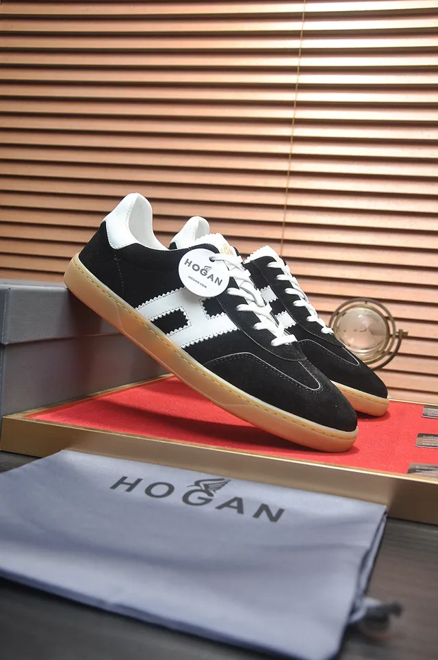 Hogan Black White Suede Upper Gum Sole Lifestyle Sneakers