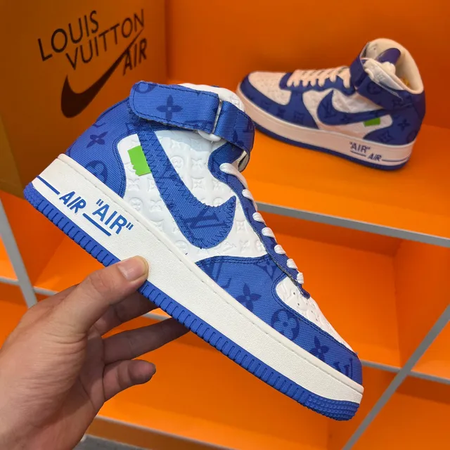 Nike x Louis Vuitton Air Force 1 High Blue Monogram Lifestyle Sneakers
