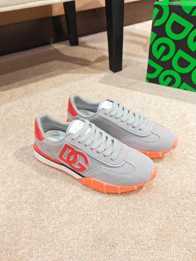Dolce & Gabbana Lifestyle Sneaker Gray Red Suede Upper Bold Monogram Logo Lifestyle Sneakers