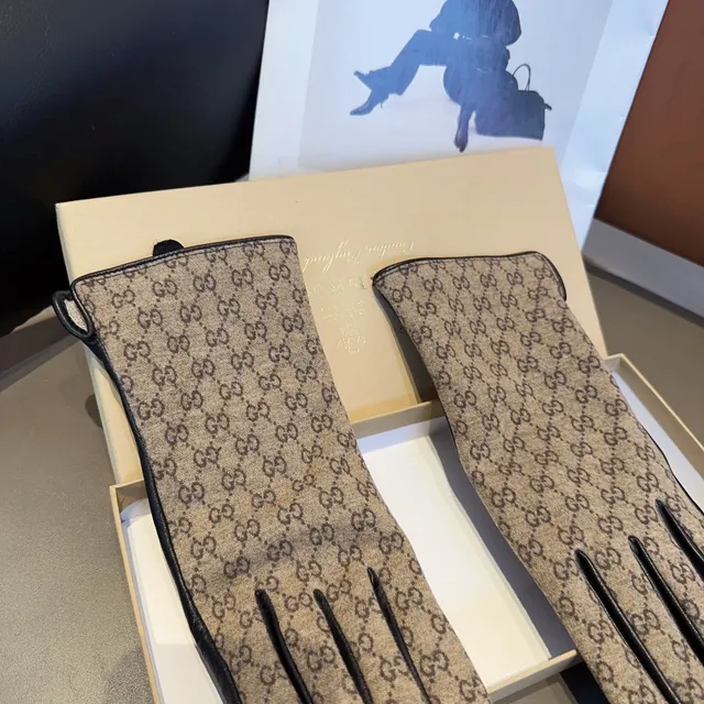 Gucci GG Monogram Canvas and Leather Gloves