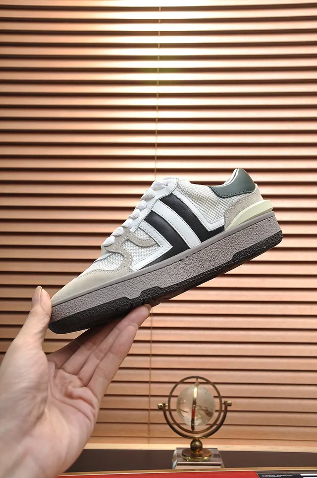 Lanvin White Black Mixed-Material Upper Side Stripe Branding Sneakers