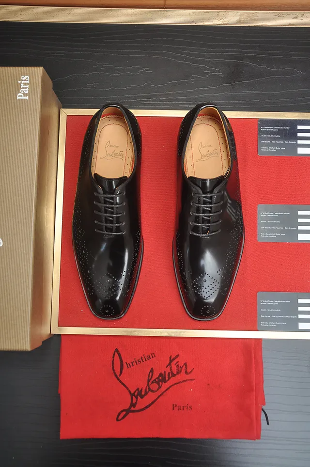 Christian Louboutin Black Red Glossy Patent Leather Full Perforations Brogue