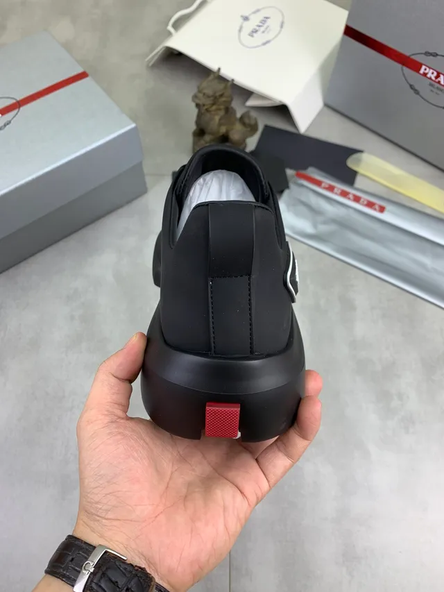 Prada Cloudbust Black Red Matte Monochrome Molded Rubber Sole Lifestyle Sneakers