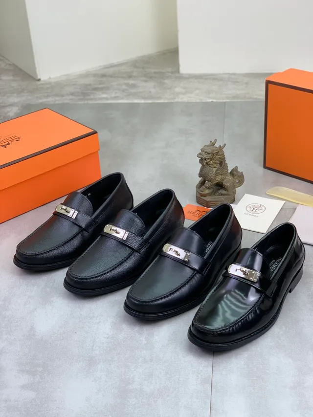 Hermès Oran Loafer Black Saffiano Leather Metal Strap Loafer