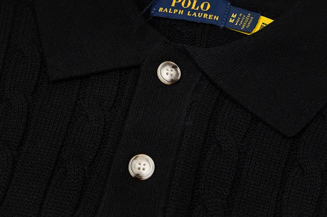 Polo Ralph Lauren Beige Navy Cable-Knit Sleeveless Polo Shirt