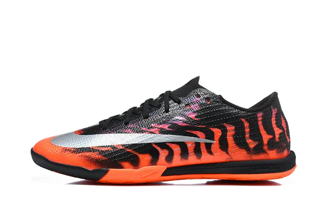 Nike Black Orange Knit Upper Flame Graphic Print Indoor Soccer Shoes