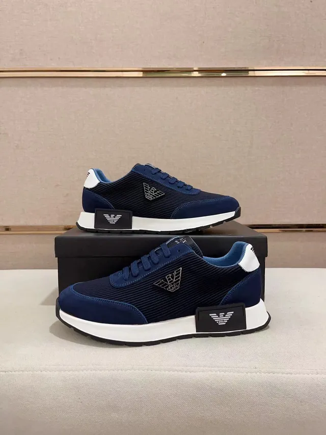 Armani Exchange Navy Blue Ribbed Knit and Suede Lifestyle Sneaker