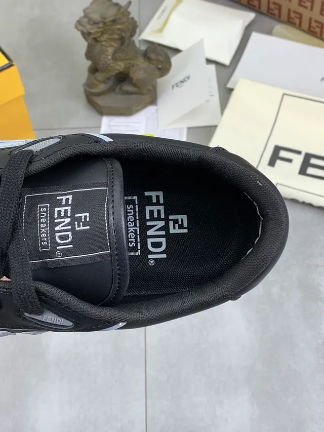 Fendi Black White Perforated Suede And Leather Upper FF Logo Accent Lifestyle Sneakers