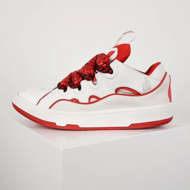 Le Coq Sportif White Red Wave-Cut Overlays Braided Laces Lifestyle Sneakers