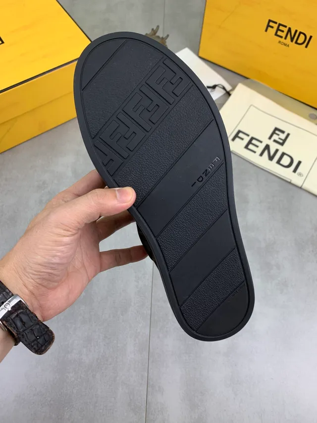 Fendi First Black Brown Slip-On Elastic Side Panels Lifestyle Sneakers