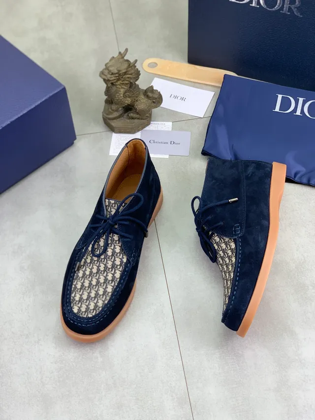 Dior Navy Suede Oblique Jacquard Lace-Up Boat Shoe