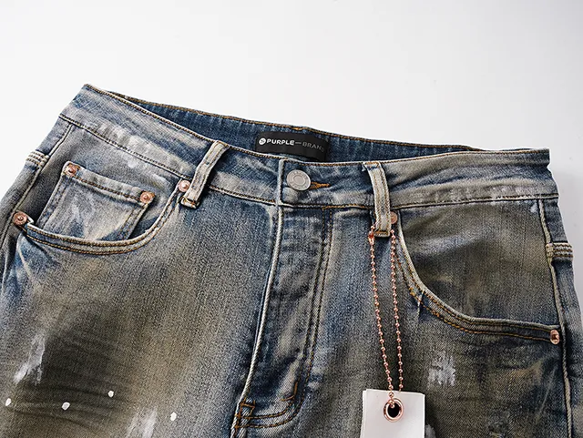 Purple Brand Distressed Paint-Splattered Bleach-Wash Slim-Fit Jeans