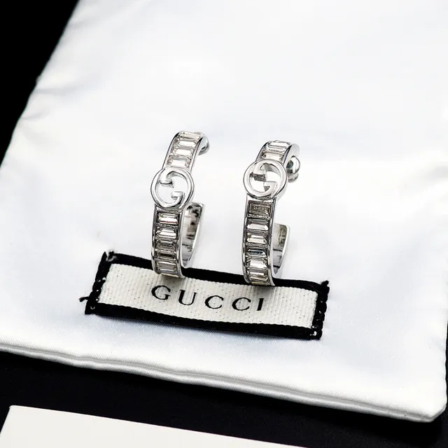 Gucci GG Marmont Baguette-Cut Stone Hoop Earrings