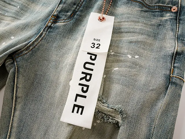 Purple Brand Distressed Paint-Splattered Slim-Fit Light Wash Jeans