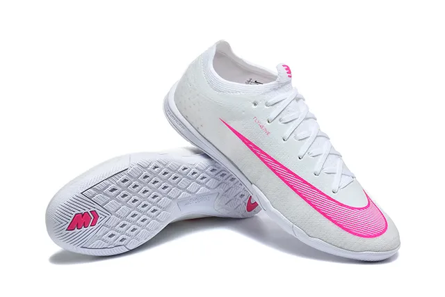 Nike White Pink Flyknit Upper Low-Top Silhouette Indoor Soccer Shoes
