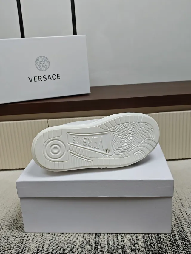 Versace White Black Leather-and-Fabric Upper Thick Sculpted Platform Sole Chunky Sneakers