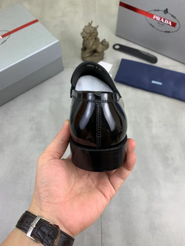 Prada Logo Loafer Black Patent Leather Square-Toe Loafer