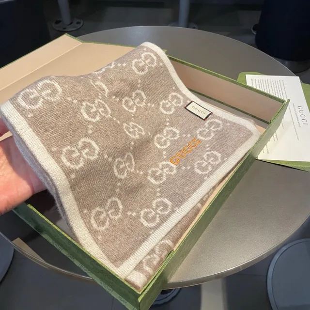 Gucci GG Monogram Knitted Beige and Taupe Cashmere Scarf