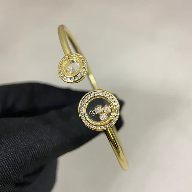 Chopard Happy Diamonds Rotating Disc Pavé Diamond Bezel Open Bangle Bracelet