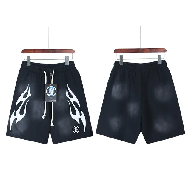Black Gradient Flame Graphic Drawstring Waist Shorts