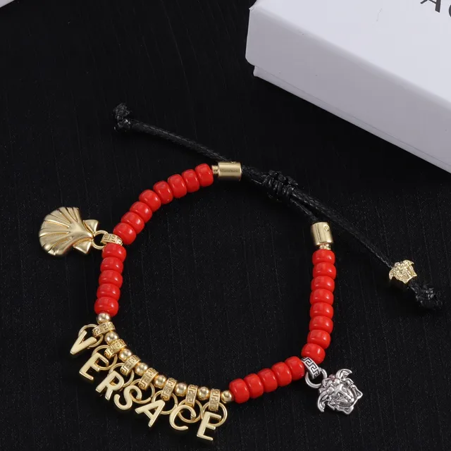 Versace Odissea Red Gold Beaded Adjustable Cord Bracelet