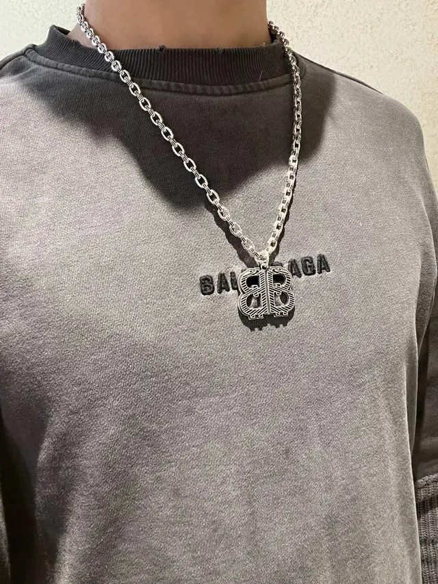 Balenciaga BB Monogram Silver Chain Necklace