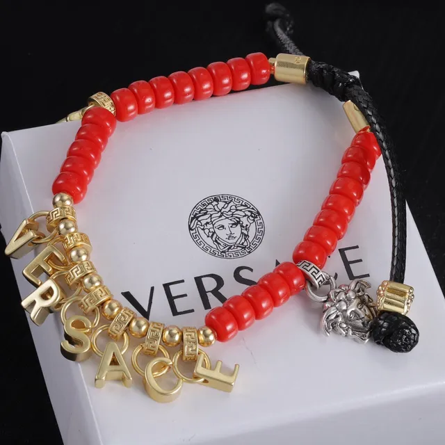 Versace Odissea Red Gold Beaded Adjustable Cord Bracelet