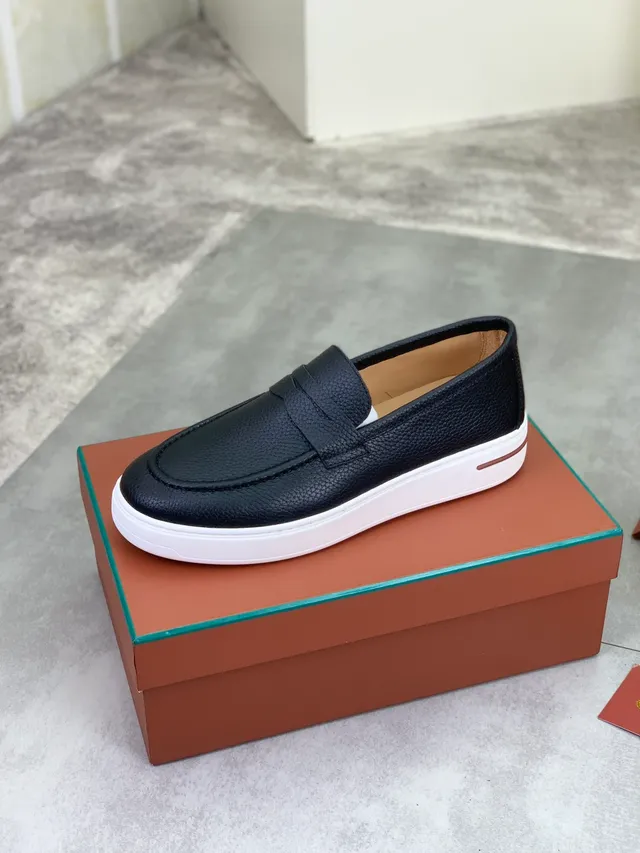 Black White Pebbled Leather Penny Strap Loafer