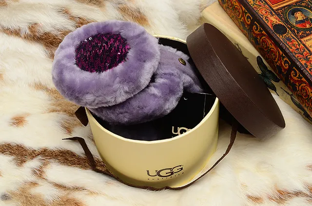 UGG Classic Red Purple Plush Shearling-Lined Rounded Ear Cups Beanie