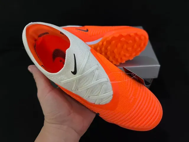 Nike Orange White Knit Upper Asymmetrical Lacing Turf Soccer Shoes