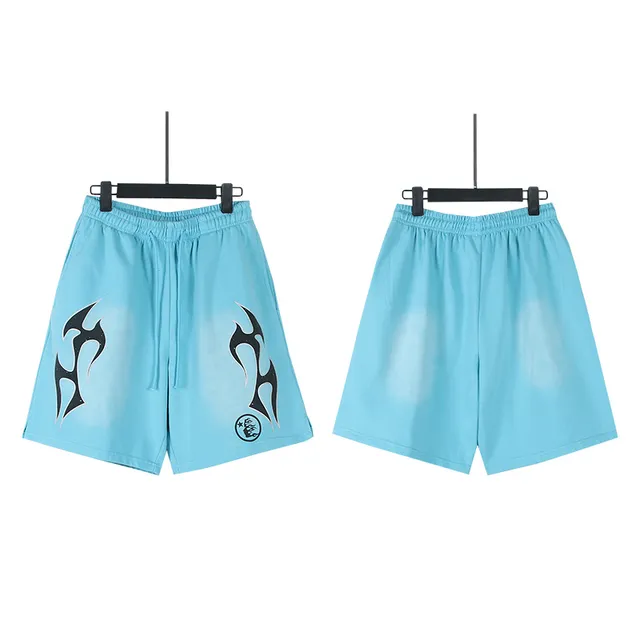 Light Blue Tribal Flame Graphic Shorts
