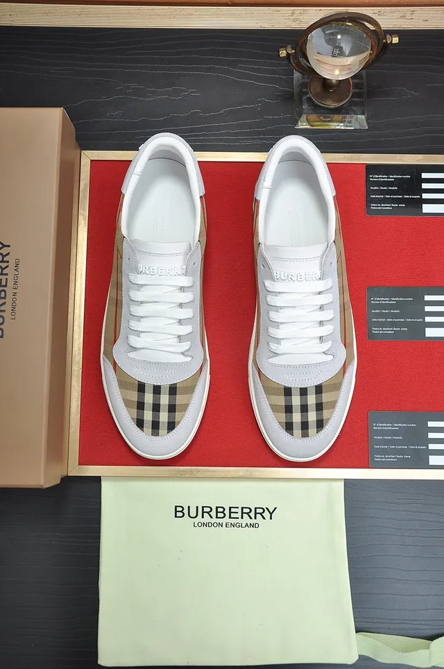 Burberry Knight Beige White House Check Textile Upper Suede Overlays Lifestyle Sneakers