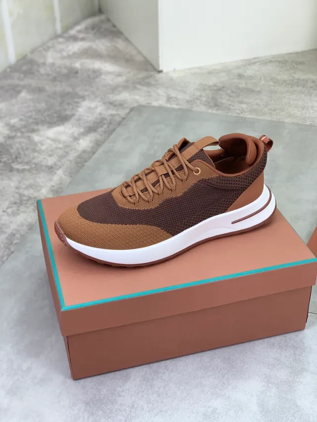 Loewe Brown Beige Knit Upper Color-Blocked And Tan Lifestyle Sneakers