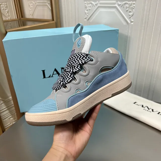 Lanvin Gray and Blue Cutout Panel Sneaker