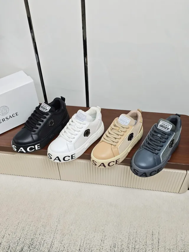 Versace White Black Leather-and-Fabric Upper Thick Sculpted Platform Sole Chunky Sneakers
