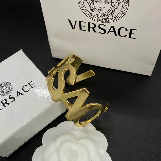Versace Odissea Bold Lettering Gold-Tone Cuff Bracelet