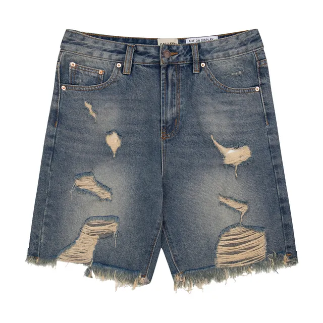 Distressed Medium-Wash Blue Denim Shorts