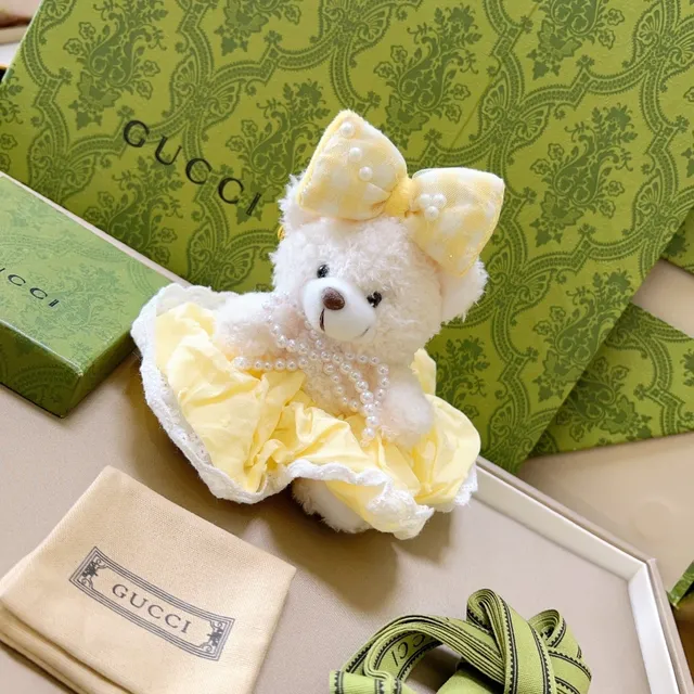 Gucci Yellow White Plush Teddy Bear Ruffled Dress