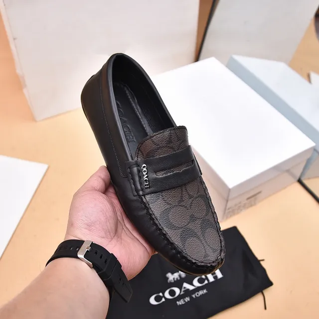Coach Penny Loafer Black Brown Signature C Monogram Canvas Loafer