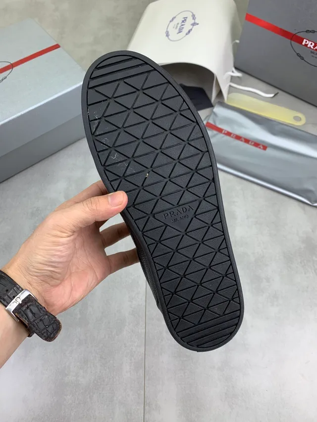 Prada Black Pebbled Leather Low-Top Lifestyle Sneakers